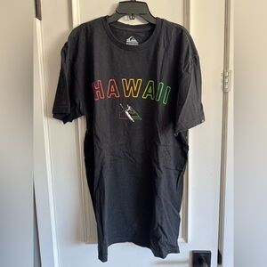 Quiksilver Black Short Sleeve Tee with Rainbow Hawaii Print